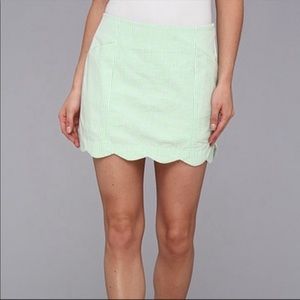 Green and white scalloped seersucker skort
